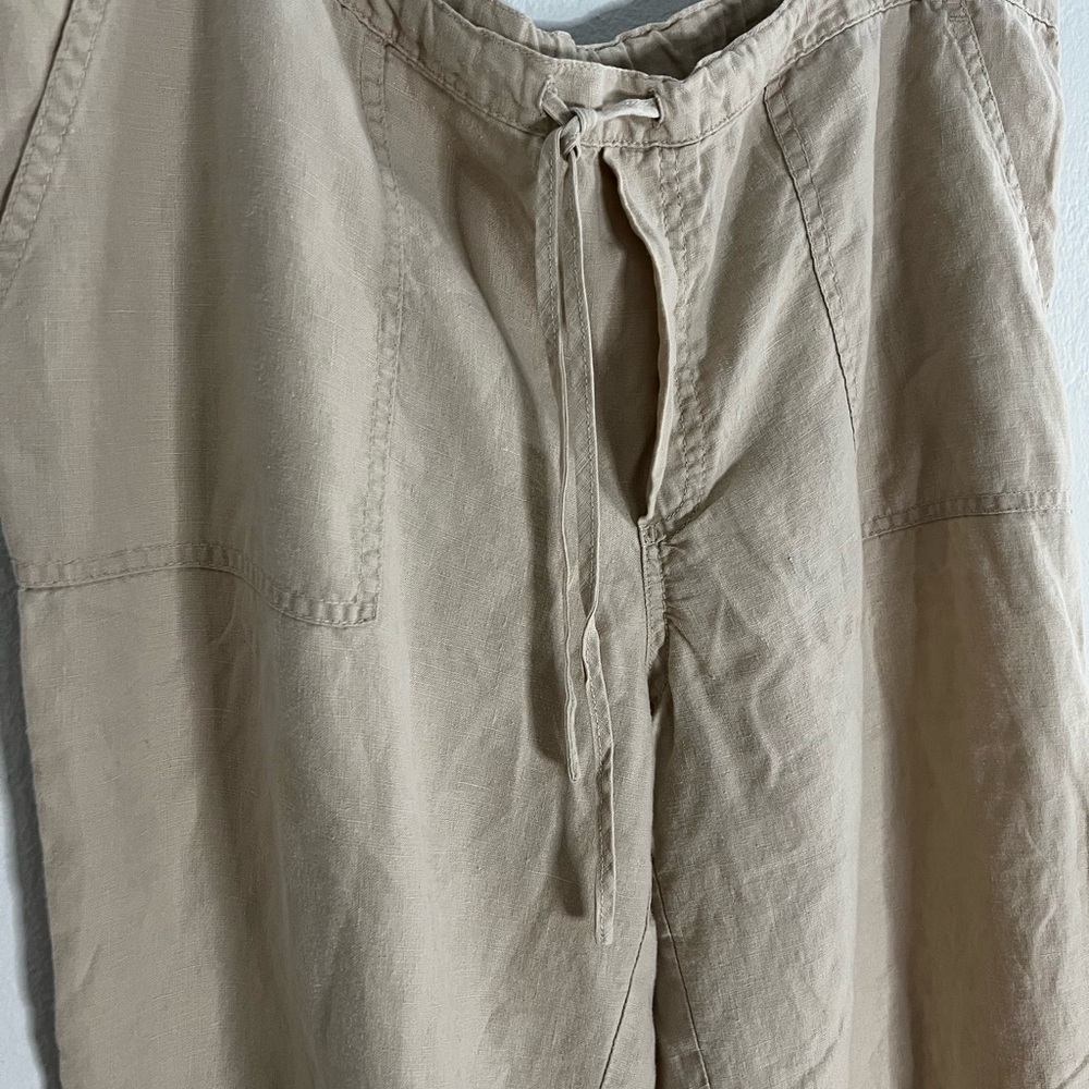 London Jean 100% Linen Tan Casual Beach Drawstring Pants L